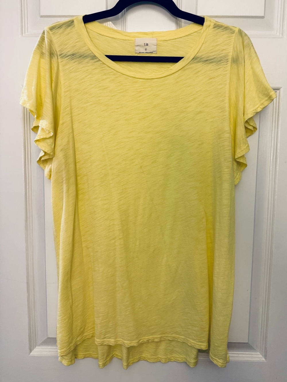Anthropologie t.la Yellow Flutter Short Sleeve High Low Slub Tunic Top Tee Large